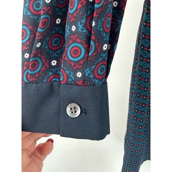 Ann Taylor size 14 navy blue print long sleeve shift dress - Picture 9 of 10